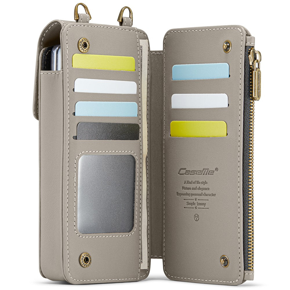 CASEME ME50 Phone Shoulder Bag for Samsung Galaxy Z Fold7 5G / Z Fold6 5G / Z Fold5 5G / Z Fold4 5G / Z Fold3 5G RFID Blocking Leather Pouch - Grey
