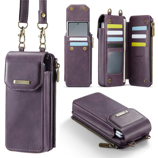 CASEME ME40 Crossbody Bag for Samsung Galaxy Z Fold7 5G / Z Fold6 5G / Z Fold5 5G / Z Fold4 5G / Z Fold3 5G Leather RFID Blocking Wallet - Purple