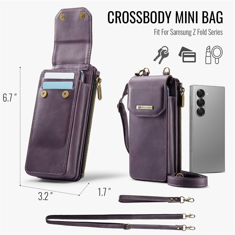 CASEME ME40 Crossbody Bag for Samsung Galaxy Z Fold7 5G / Z Fold6 5G / Z Fold5 5G / Z Fold4 5G / Z Fold3 5G Leather RFID Blocking Wallet - Purple