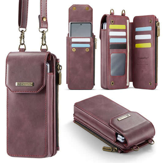 CASEME ME40 Crossbody Bag for Samsung Galaxy Z Fold7 5G / Z Fold6 5G / Z Fold5 5G / Z Fold4 5G / Z Fold3 5G Leather RFID Blocking Wallet- Red