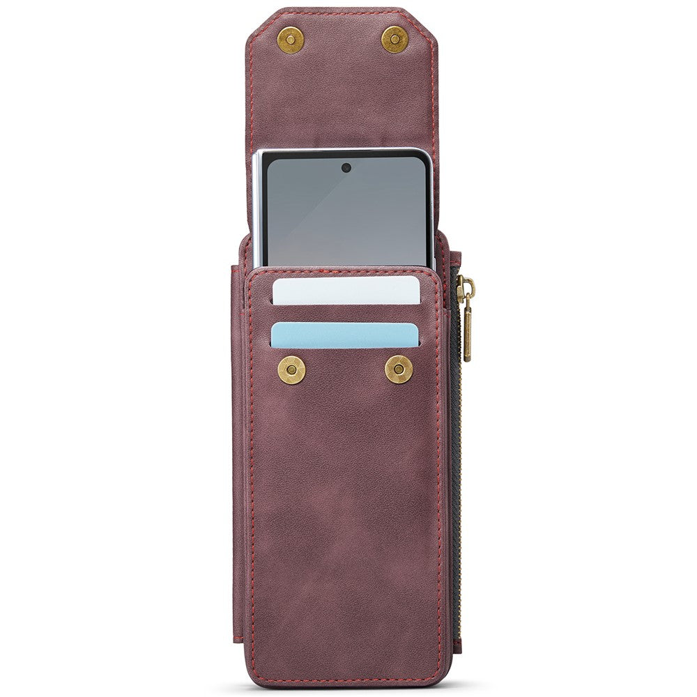 CASEME ME40 Crossbody Bag for Samsung Galaxy Z Fold7 5G / Z Fold6 5G / Z Fold5 5G / Z Fold4 5G / Z Fold3 5G Leather RFID Blocking Wallet- Red