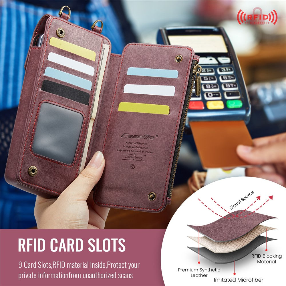 CASEME ME40 Crossbody Bag for Samsung Galaxy Z Fold7 5G / Z Fold6 5G / Z Fold5 5G / Z Fold4 5G / Z Fold3 5G Leather RFID Blocking Wallet- Red
