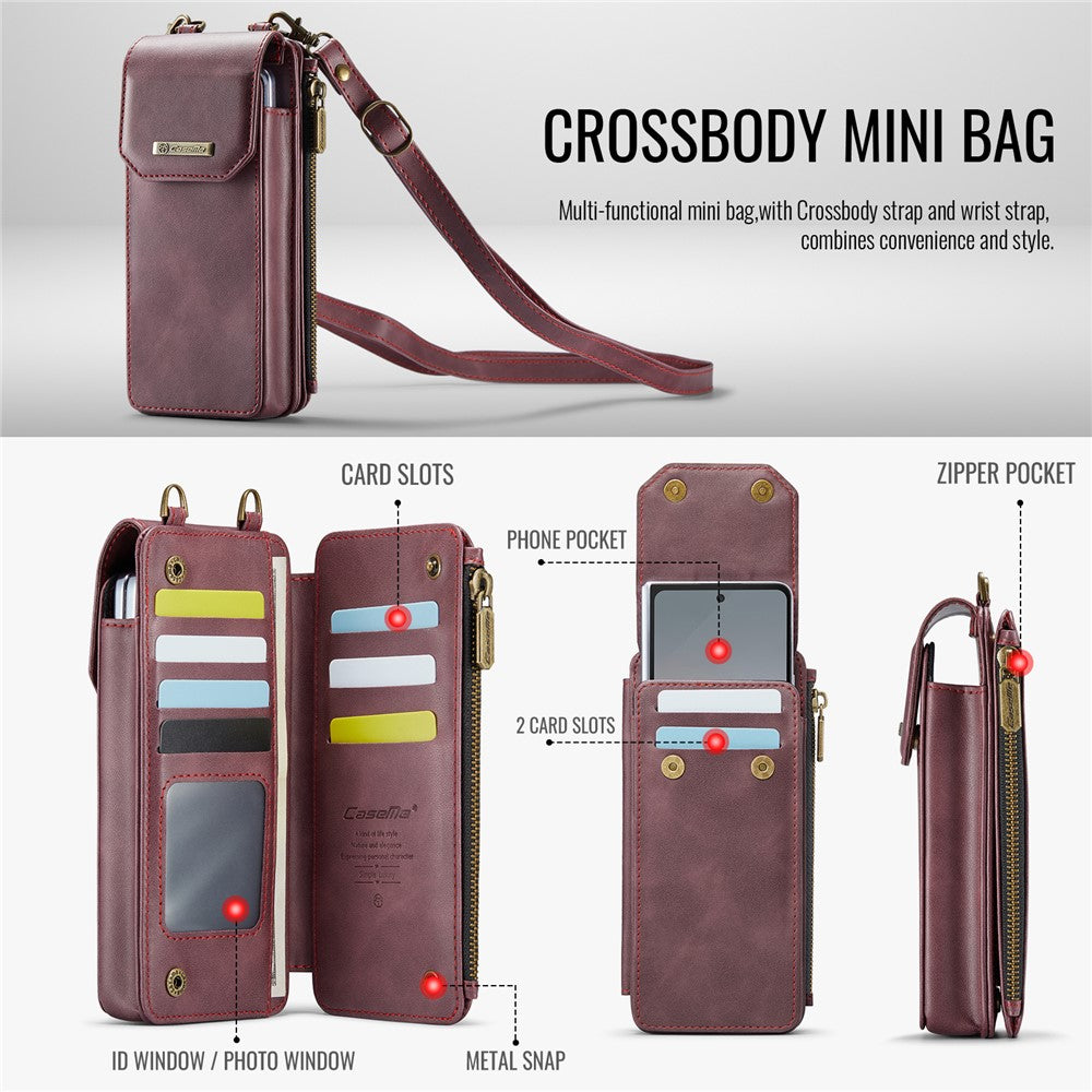 CASEME ME40 Crossbody Bag for Samsung Galaxy Z Fold7 5G / Z Fold6 5G / Z Fold5 5G / Z Fold4 5G / Z Fold3 5G Leather RFID Blocking Wallet- Red