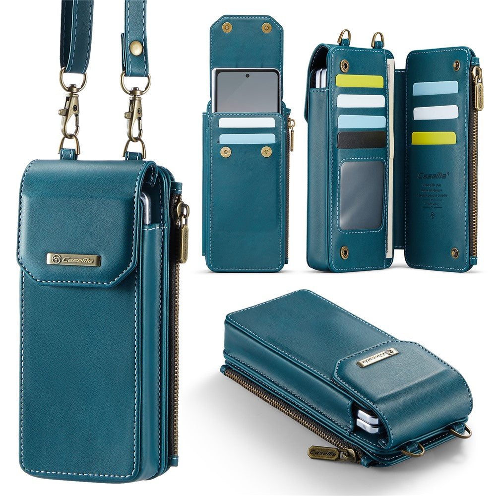 CASEME ME40 Crossbody Bag for Samsung Galaxy Z Fold7 5G / Z Fold6 5G / Z Fold5 5G / Z Fold4 5G / Z Fold3 5G Leather RFID Blocking Wallet- Blue