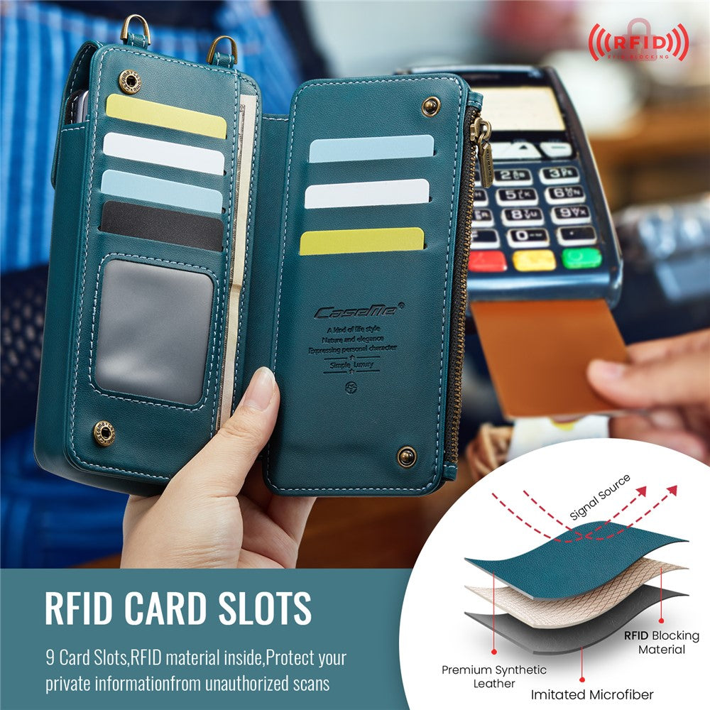 CASEME ME40 Crossbody Bag for Samsung Galaxy Z Fold7 5G / Z Fold6 5G / Z Fold5 5G / Z Fold4 5G / Z Fold3 5G Leather RFID Blocking Wallet- Blue