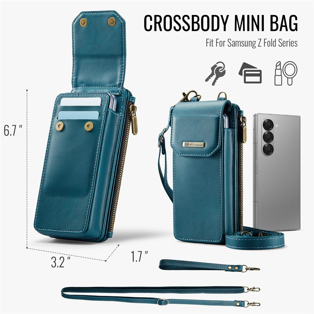 CASEME ME40 Crossbody Bag for Samsung Galaxy Z Fold7 5G / Z Fold6 5G / Z Fold5 5G / Z Fold4 5G / Z Fold3 5G Leather RFID Blocking Wallet- Blue