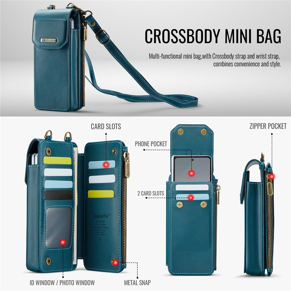 CASEME ME40 Crossbody Bag for Samsung Galaxy Z Fold7 5G / Z Fold6 5G / Z Fold5 5G / Z Fold4 5G / Z Fold3 5G Leather RFID Blocking Wallet- Blue