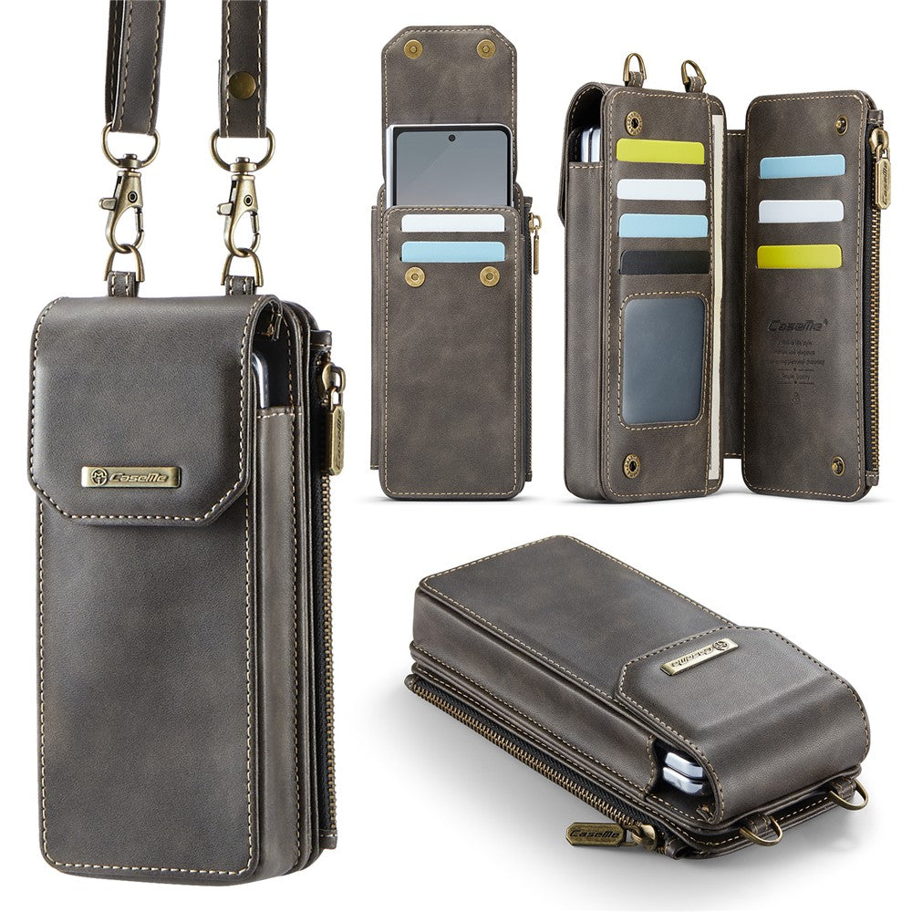 CASEME ME40 Crossbody Bag for Samsung Galaxy Z Fold7 5G / Z Fold6 5G / Z Fold5 5G / Z Fold4 5G / Z Fold3 5G Leather RFID Blocking Wallet - Coffee