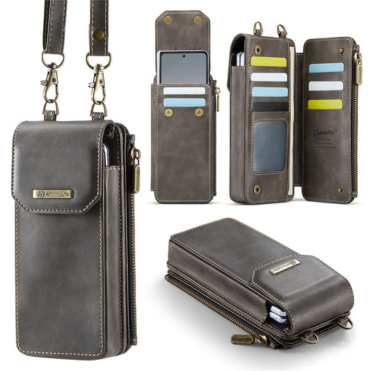 CASEME ME40 Crossbody Bag for Samsung Galaxy Z Fold7 5G / Z Fold6 5G / Z Fold5 5G / Z Fold4 5G / Z Fold3 5G Leather RFID Blocking Wallet - Coffee