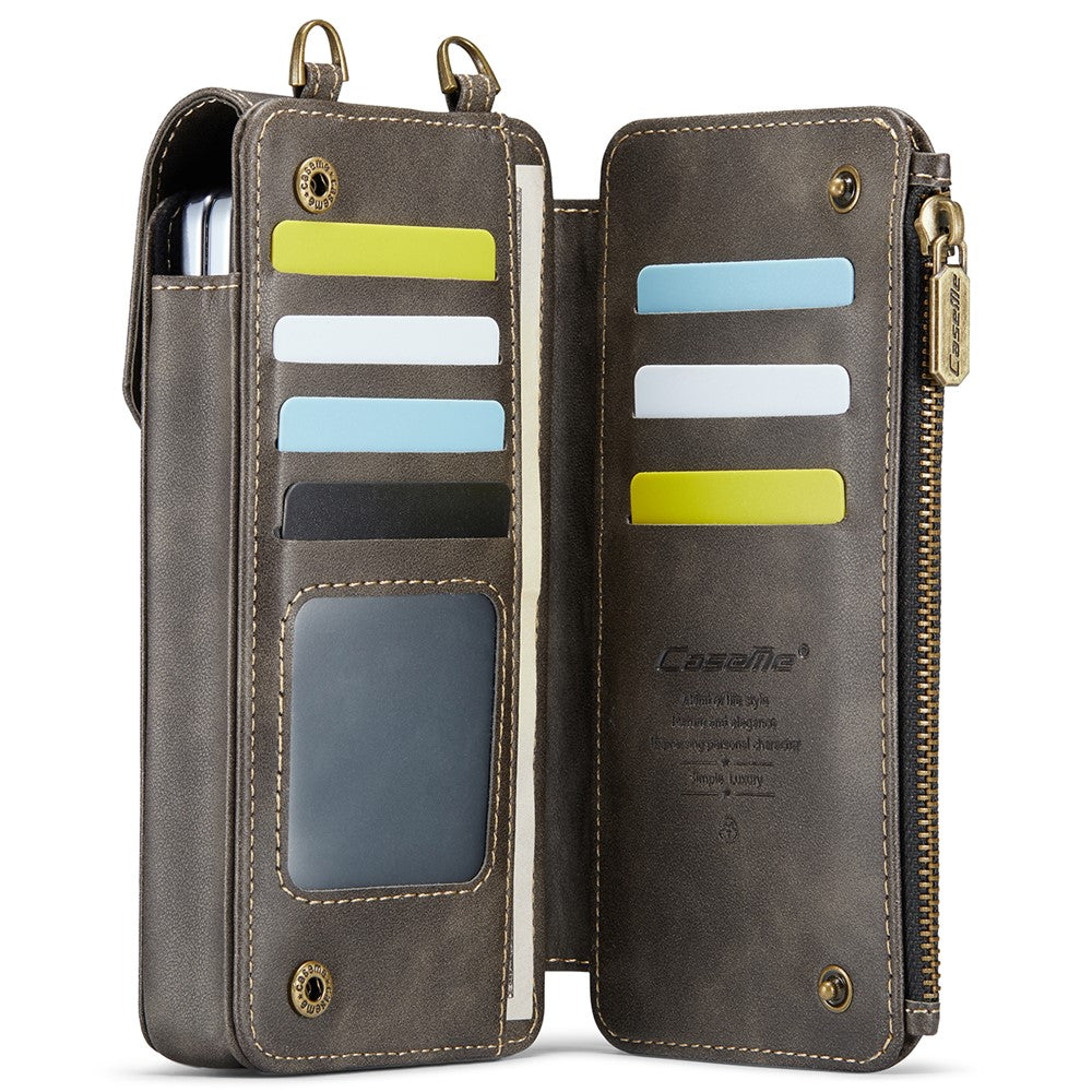 CASEME ME40 Crossbody Bag for Samsung Galaxy Z Fold7 5G / Z Fold6 5G / Z Fold5 5G / Z Fold4 5G / Z Fold3 5G Leather RFID Blocking Wallet - Coffee
