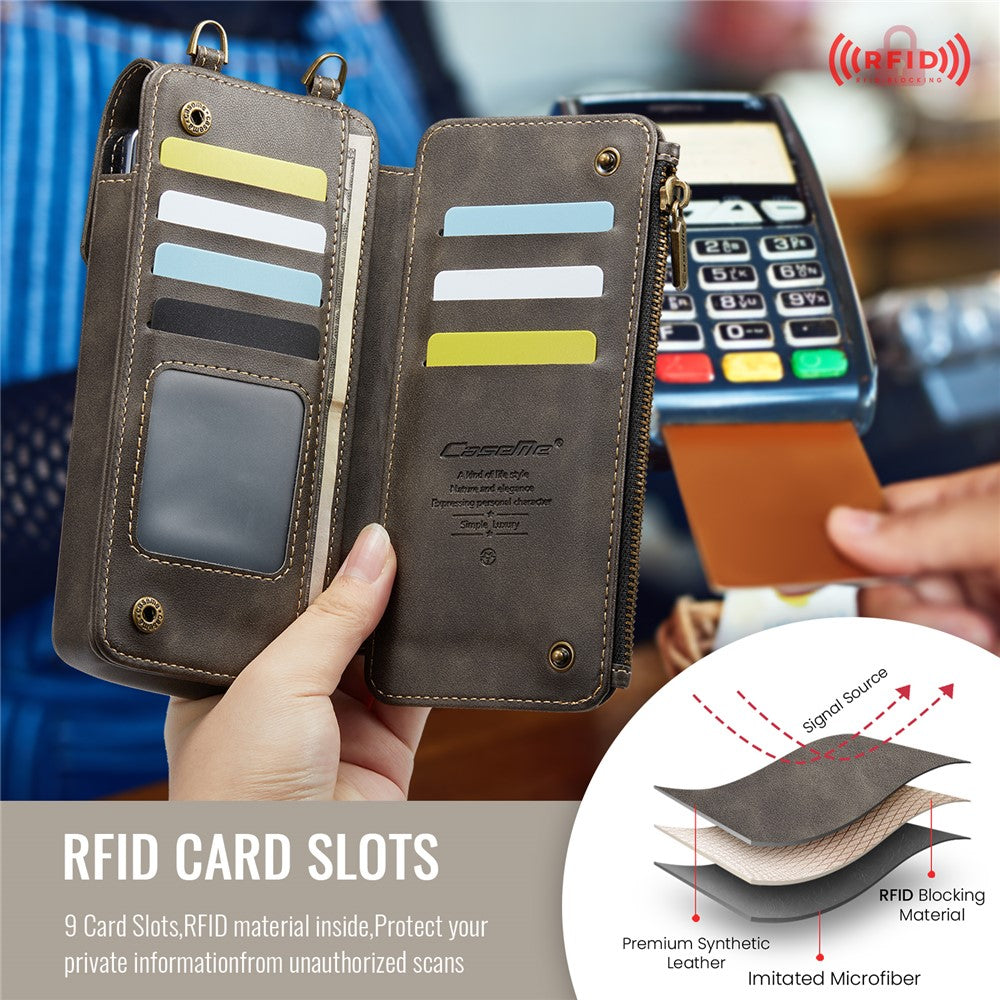 CASEME ME40 Crossbody Bag for Samsung Galaxy Z Fold7 5G / Z Fold6 5G / Z Fold5 5G / Z Fold4 5G / Z Fold3 5G Leather RFID Blocking Wallet - Coffee