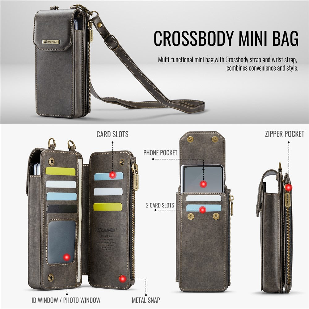 CASEME ME40 Crossbody Bag for Samsung Galaxy Z Fold7 5G / Z Fold6 5G / Z Fold5 5G / Z Fold4 5G / Z Fold3 5G Leather RFID Blocking Wallet - Coffee