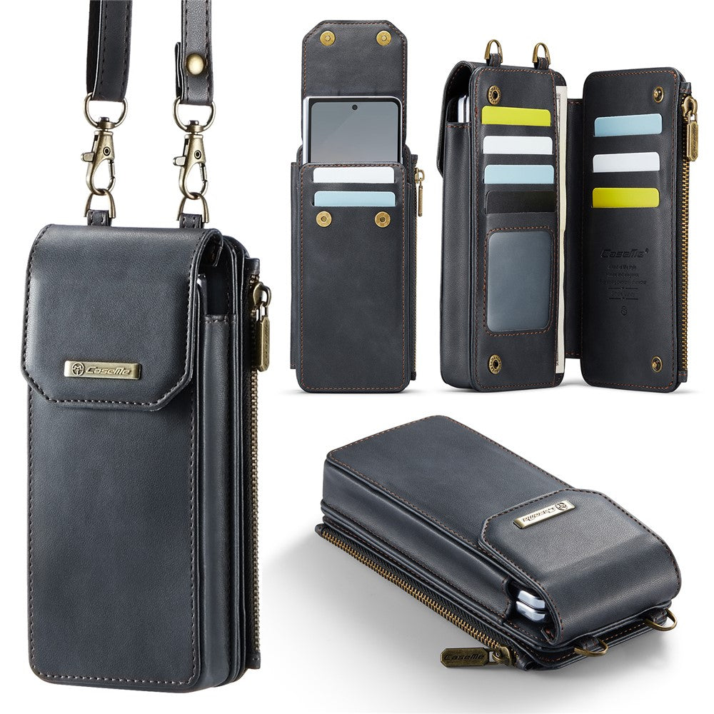 CASEME ME40 Crossbody Bag for Samsung Galaxy Z Fold7 5G / Z Fold6 5G / Z Fold5 5G / Z Fold4 5G / Z Fold3 5G Leather RFID Blocking Wallet - Black