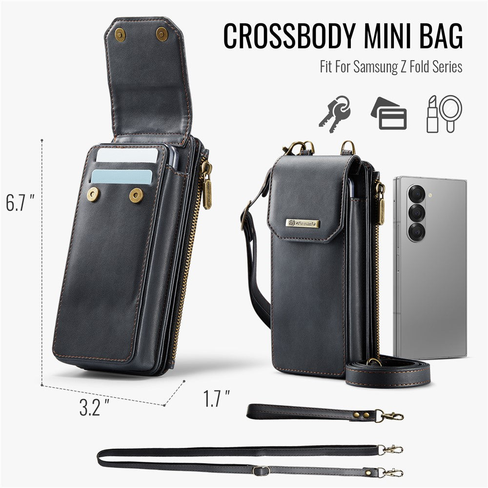 CASEME ME40 Crossbody Bag for Samsung Galaxy Z Fold7 5G / Z Fold6 5G / Z Fold5 5G / Z Fold4 5G / Z Fold3 5G Leather RFID Blocking Wallet - Black