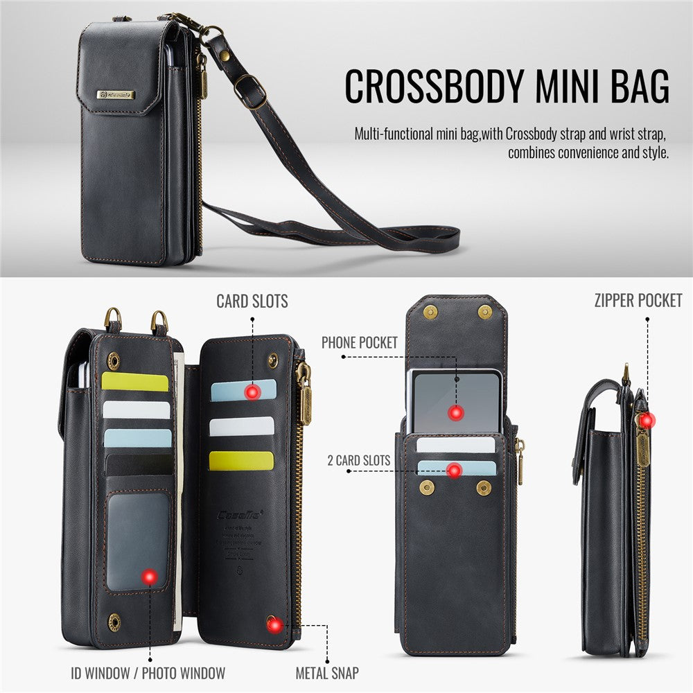 CASEME ME40 Crossbody Bag for Samsung Galaxy Z Fold7 5G / Z Fold6 5G / Z Fold5 5G / Z Fold4 5G / Z Fold3 5G Leather RFID Blocking Wallet - Black