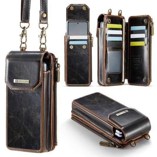 CASEME ME40 Crossbody Bag for Samsung Galaxy Z Fold7 5G / Z Fold6 5G / Z Fold5 5G / Z Fold4 5G / Z Fold3 5G Leather RFID Blocking Wallet- Crazy Horse / Coffee