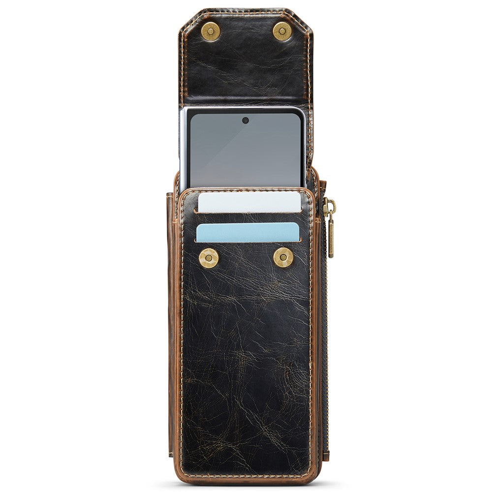 CASEME ME40 Crossbody Bag for Samsung Galaxy Z Fold7 5G / Z Fold6 5G / Z Fold5 5G / Z Fold4 5G / Z Fold3 5G Leather RFID Blocking Wallet- Crazy Horse / Coffee