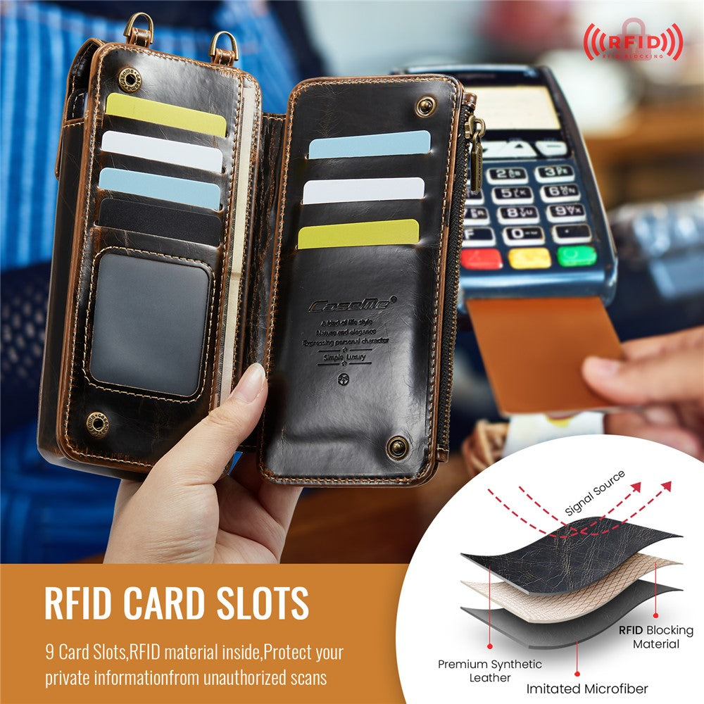 CASEME ME40 Crossbody Bag for Samsung Galaxy Z Fold7 5G / Z Fold6 5G / Z Fold5 5G / Z Fold4 5G / Z Fold3 5G Leather RFID Blocking Wallet- Crazy Horse / Coffee