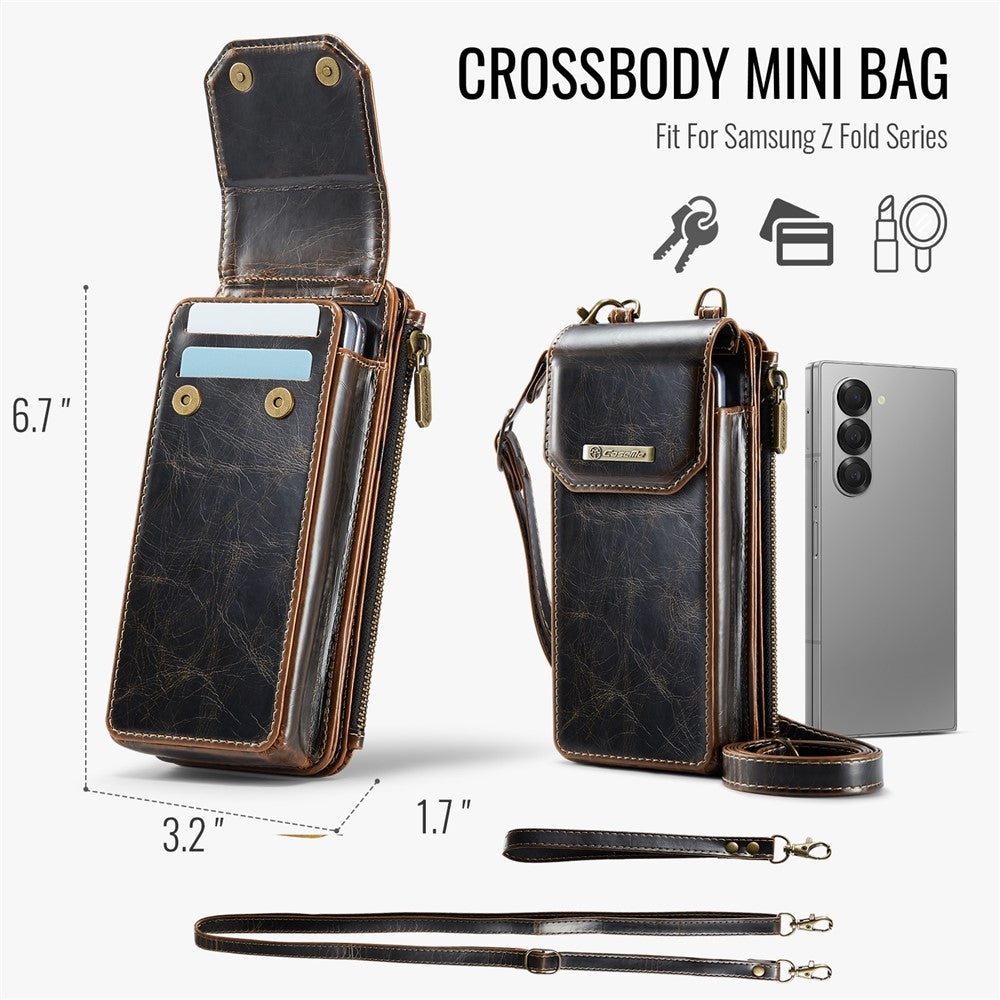 CASEME ME40 Crossbody Bag for Samsung Galaxy Z Fold7 5G / Z Fold6 5G / Z Fold5 5G / Z Fold4 5G / Z Fold3 5G Leather RFID Blocking Wallet- Crazy Horse / Coffee