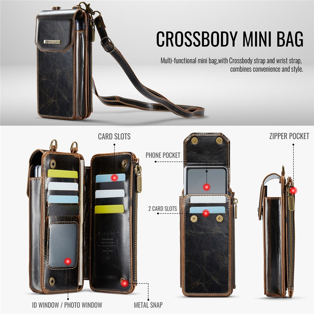 CASEME ME40 Crossbody Bag for Samsung Galaxy Z Fold7 5G / Z Fold6 5G / Z Fold5 5G / Z Fold4 5G / Z Fold3 5G Leather RFID Blocking Wallet- Crazy Horse / Coffee
