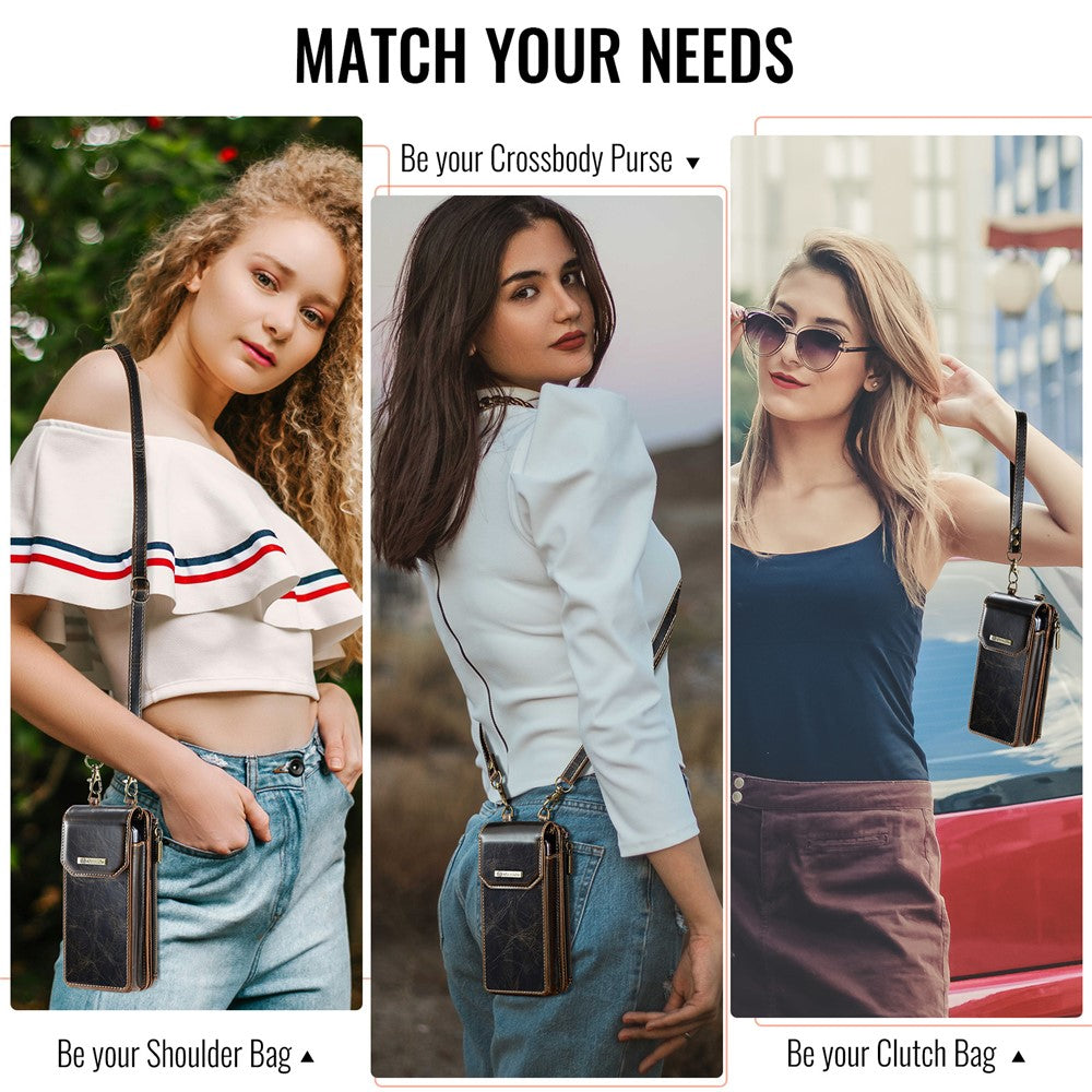 CASEME ME40 Crossbody Bag for Samsung Galaxy Z Fold7 5G / Z Fold6 5G / Z Fold5 5G / Z Fold4 5G / Z Fold3 5G Leather RFID Blocking Wallet- Crazy Horse / Coffee