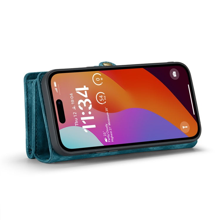 CASEME 008 Series for iPhone 16 Pro Case Leather Phone Cover Zipper Pocket Wallet - Blue