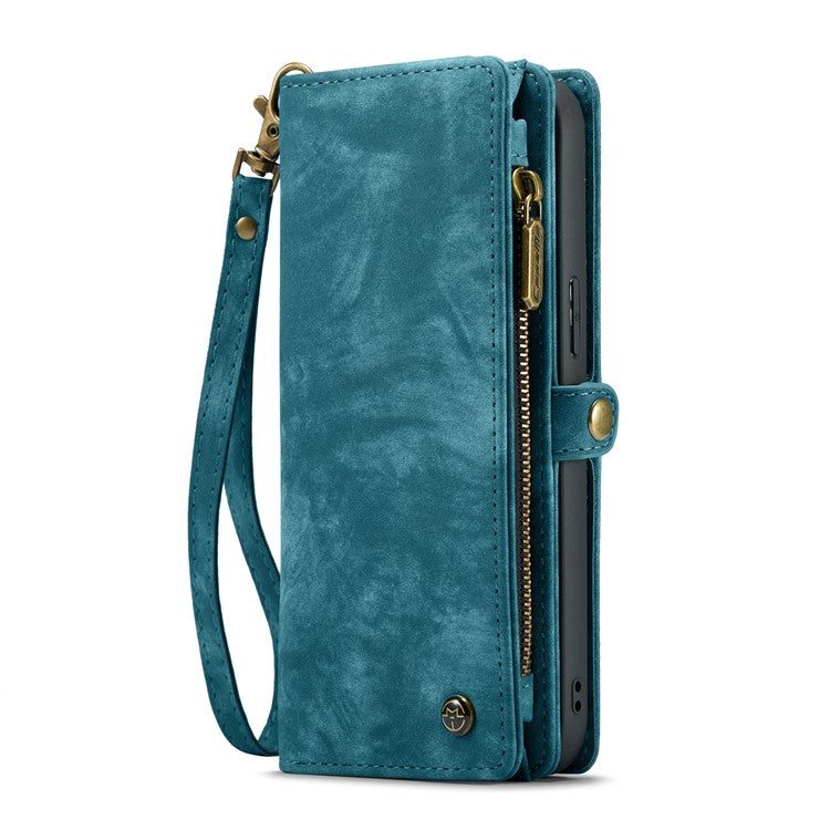 CASEME 008 Series for iPhone 16 Pro Case Leather Phone Cover Zipper Pocket Wallet - Blue