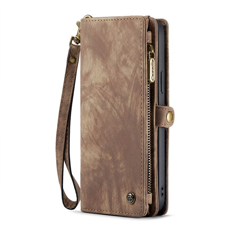 CASEME 008 Series for iPhone 16 Pro Case Leather Phone Cover Zipper Pocket Wallet - Brown