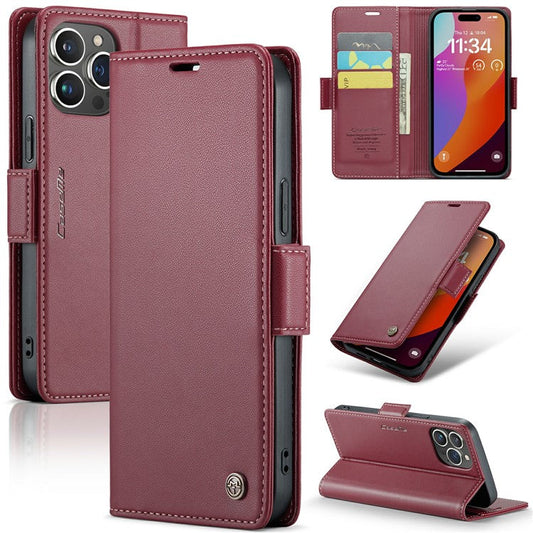 CASEME 023 Series For iPhone 16 Pro Case RFID Blocking Glossy Stand Phone Cover - Red