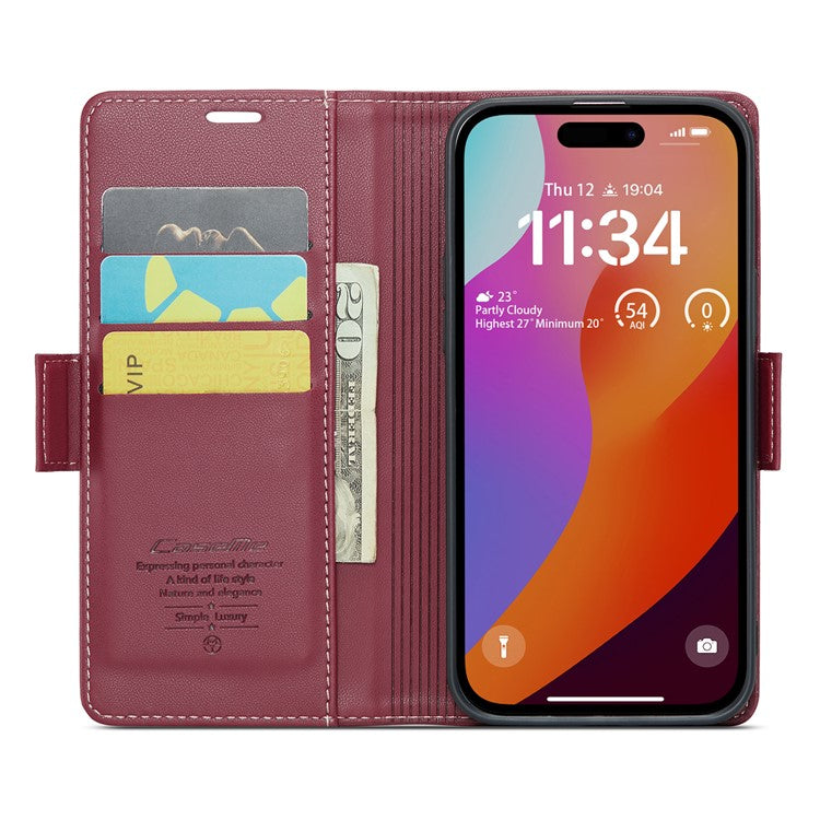 CASEME 023 Series For iPhone 16 Pro Case RFID Blocking Glossy Stand Phone Cover - Red
