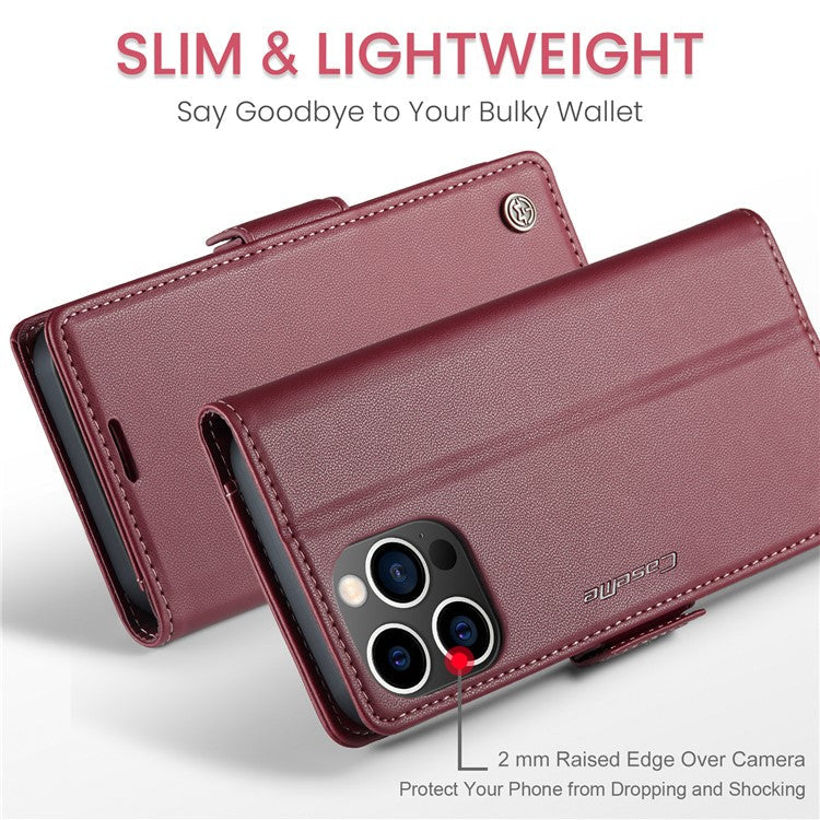 CASEME 023 Series For iPhone 16 Pro Case RFID Blocking Glossy Stand Phone Cover - Red