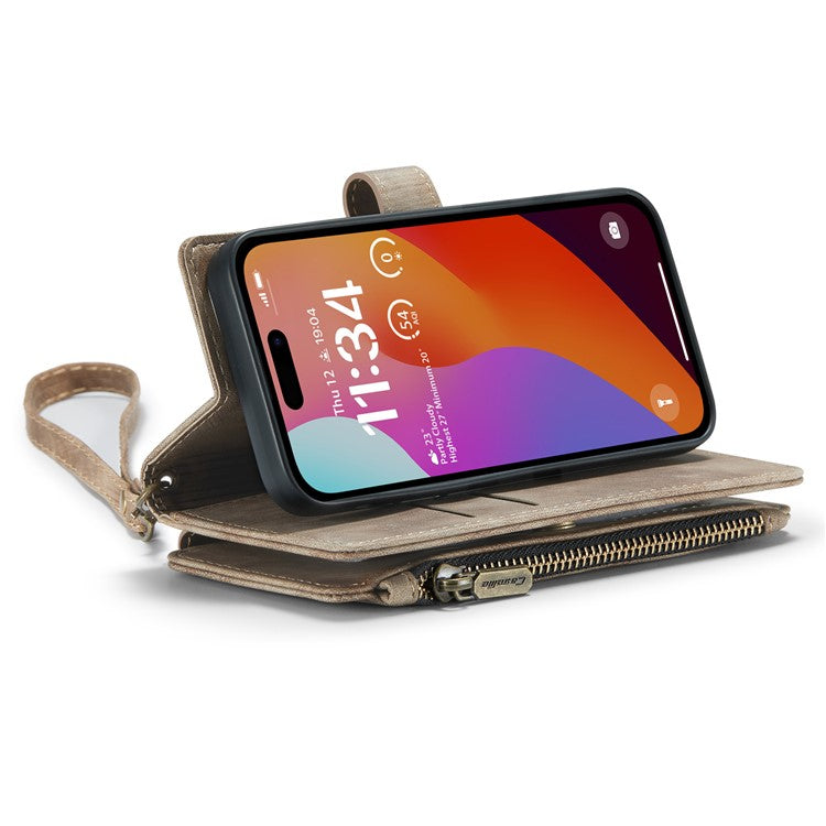 CASEME C30 Series for iPhone 16 Pro Case PU Leather 7 Card Slots Wallet Phone Cover - Brown