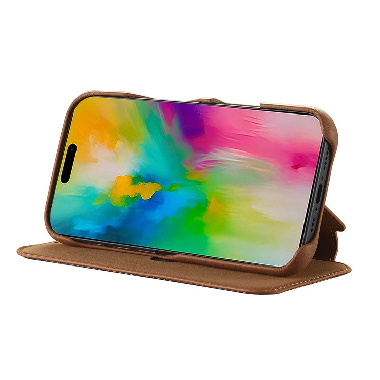 LC.IMEEKE For iPhone 16 Pro Case Card Holder Stand Leather Phone Cover - Brown