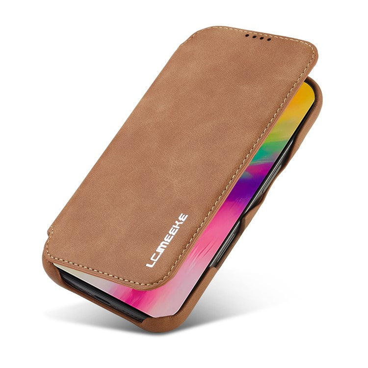 LC.IMEEKE For iPhone 16 Pro Case Card Holder Stand Leather Phone Cover - Brown