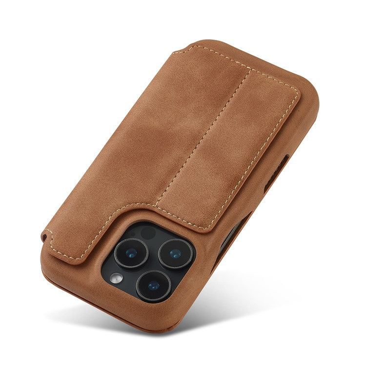 LC.IMEEKE For iPhone 16 Pro Case Card Holder Stand Leather Phone Cover - Brown