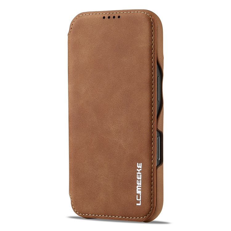 LC.IMEEKE For iPhone 16 Pro Case Card Holder Stand Leather Phone Cover - Brown