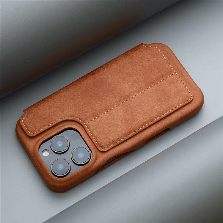 LC.IMEEKE For iPhone 16 Pro Case Card Holder Stand Leather Phone Cover - Brown