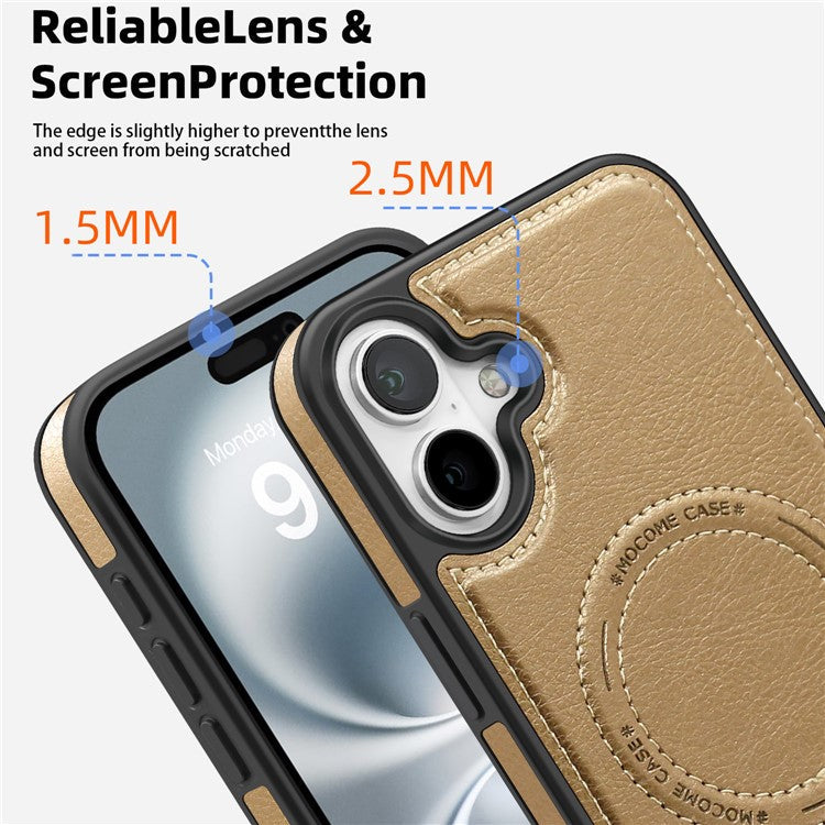 For iPhone 16 Magnetic Case Leather Kickstand Phone Cover Compatible with MagSafe - Desert Gold