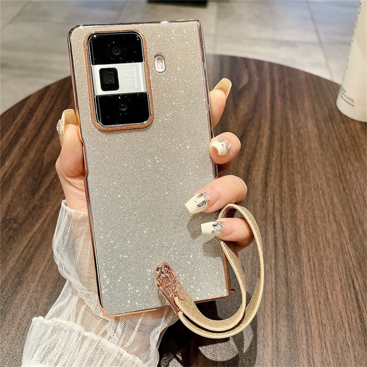 For Honor Magic Vs3 5G Case Glitter Bling Hard PC Phone Cover with Wrist Strap - Gradient Gold