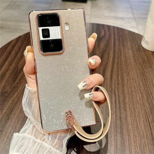 For Honor Magic Vs3 5G Case Glitter Bling Hard PC Phone Cover with Wrist Strap - Gradient Gold