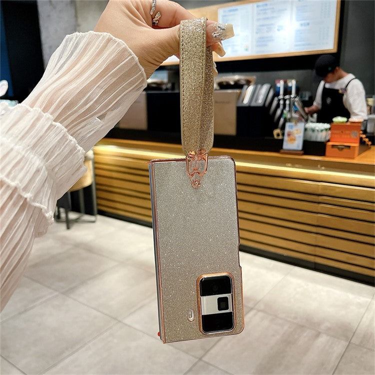 For Honor Magic Vs3 5G Case Glitter Bling Hard PC Phone Cover with Wrist Strap - Gradient Gold