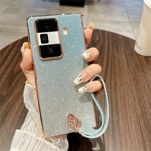 For Honor Magic Vs3 5G Case Glitter Bling Hard PC Phone Cover with Wrist Strap - Gradient Blue