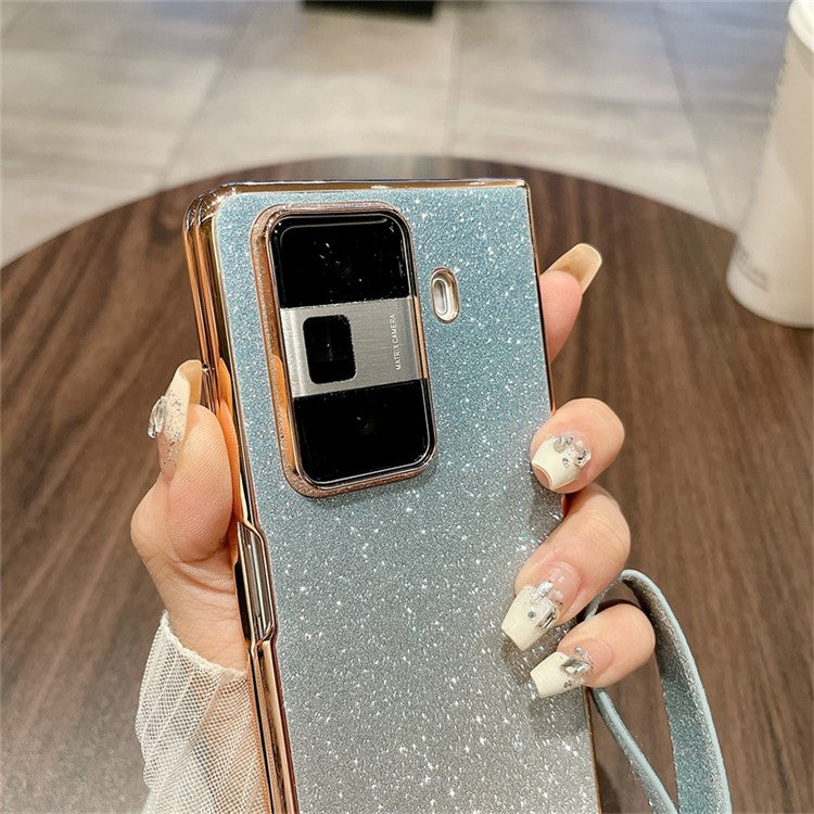 For Honor Magic Vs3 5G Case Glitter Bling Hard PC Phone Cover with Wrist Strap - Gradient Blue