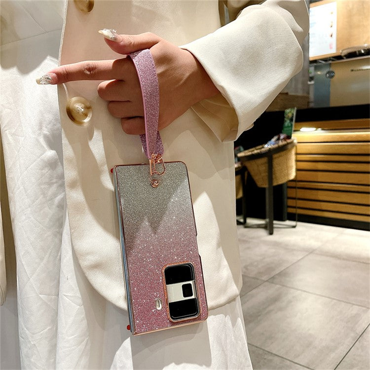 For Honor Magic Vs3 5G Case Glitter Bling Hard PC Phone Cover with Wrist Strap - Gradient Blue