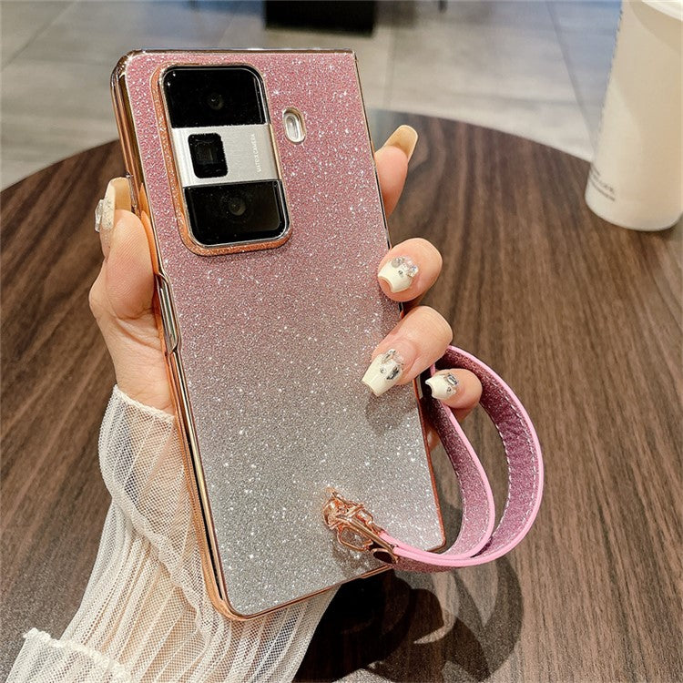 For Honor Magic Vs3 5G Case Glitter Bling Hard PC Phone Cover with Wrist Strap - Gradient Pink