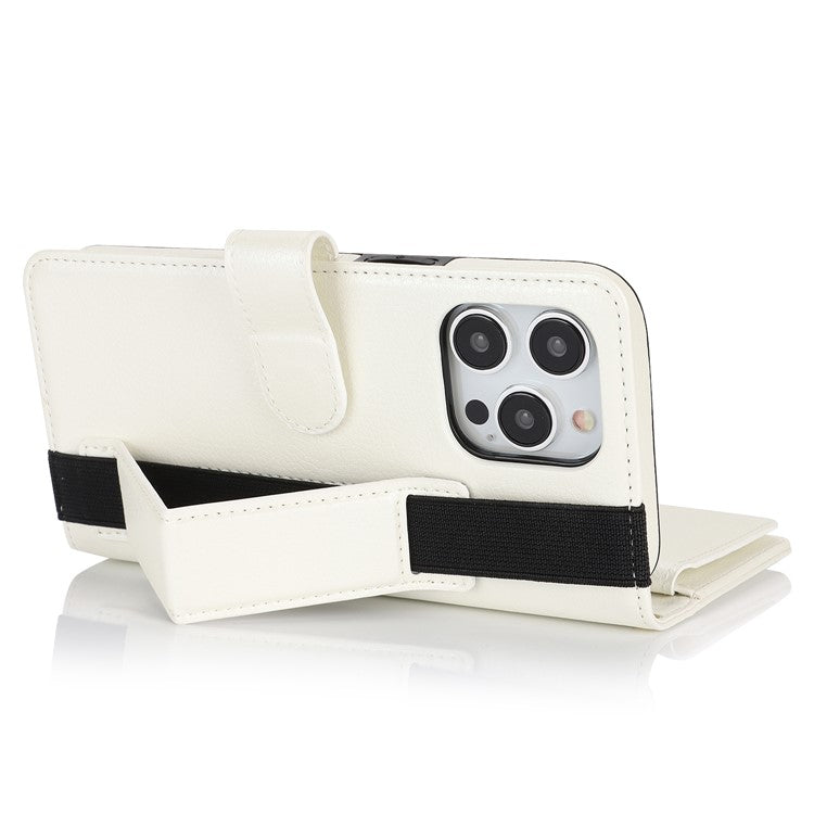 XL-001 For iPhone 16 Pro Case Zipper Pocket Wristband Stand Leather Phone Cover - White