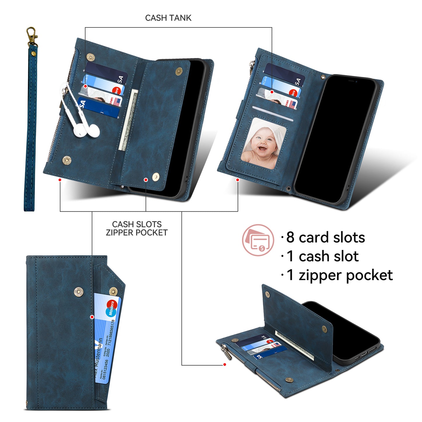 ESEBLE Star Series For Samsung Galaxy A16 5G / A16 4G Case Zipper Wallet Leather Stand Phone Cover - Blue