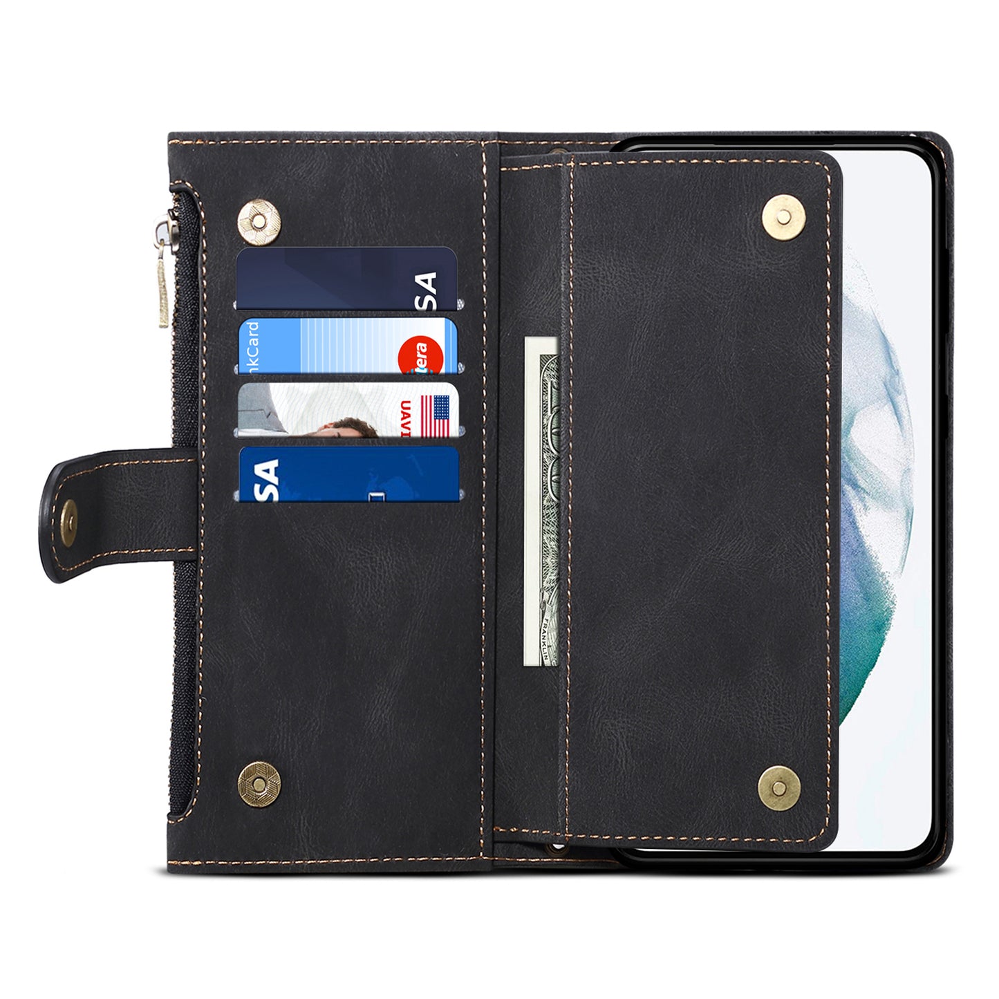ESEBLE Star Series For Samsung Galaxy A16 5G / A16 4G Case Zipper Wallet Leather Stand Phone Cover - Black