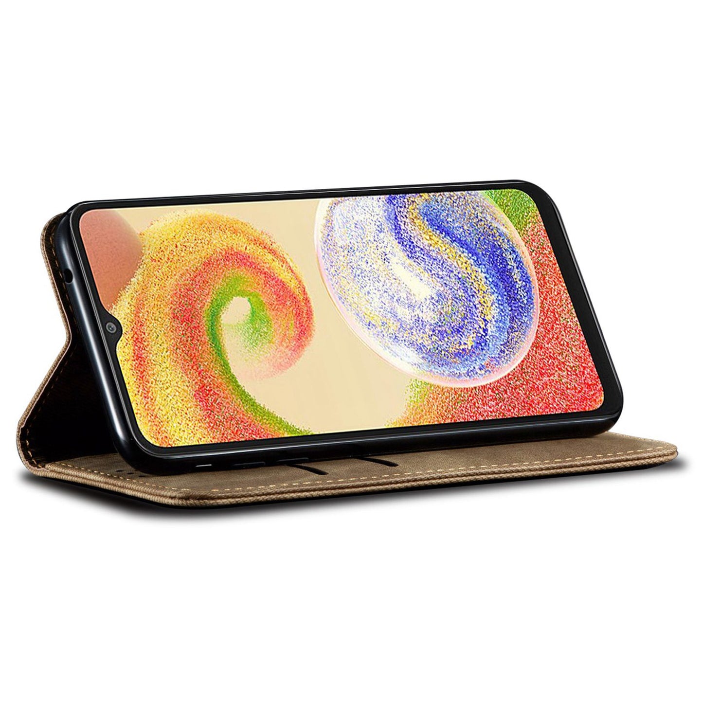 For Samsung Galaxy A16 5G / A16 4G Case Jeans Cloth Texture Anti-Scratch Leather Stand Phone Cover - Khaki