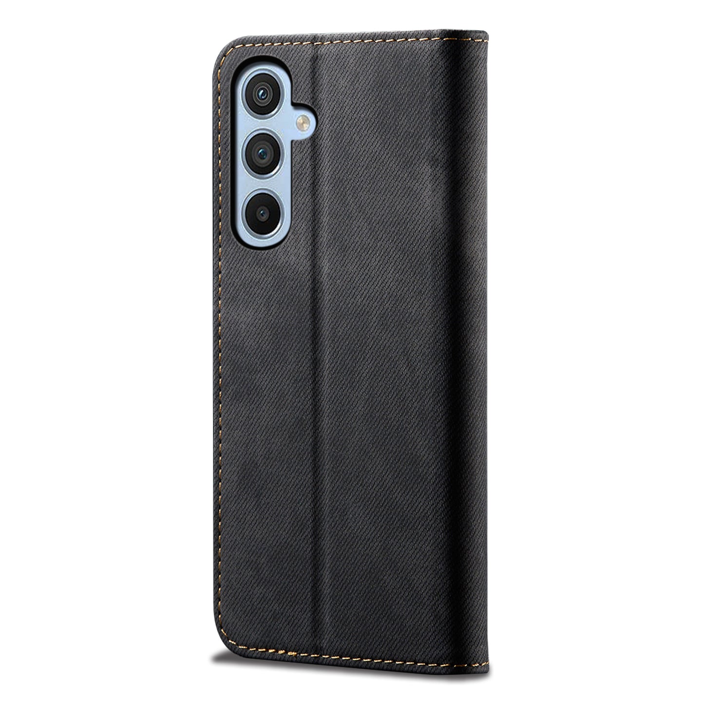 For Samsung Galaxy A16 5G / A16 4G Case Jeans Cloth Texture Anti-Scratch Leather Stand Phone Cover - Black